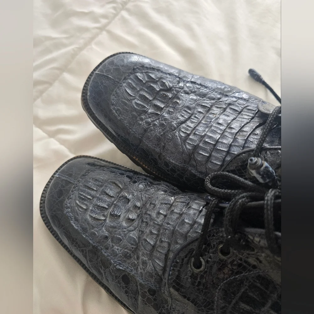 Los Altos Genuine Navy Blue Caiman Belly Ankle Boot